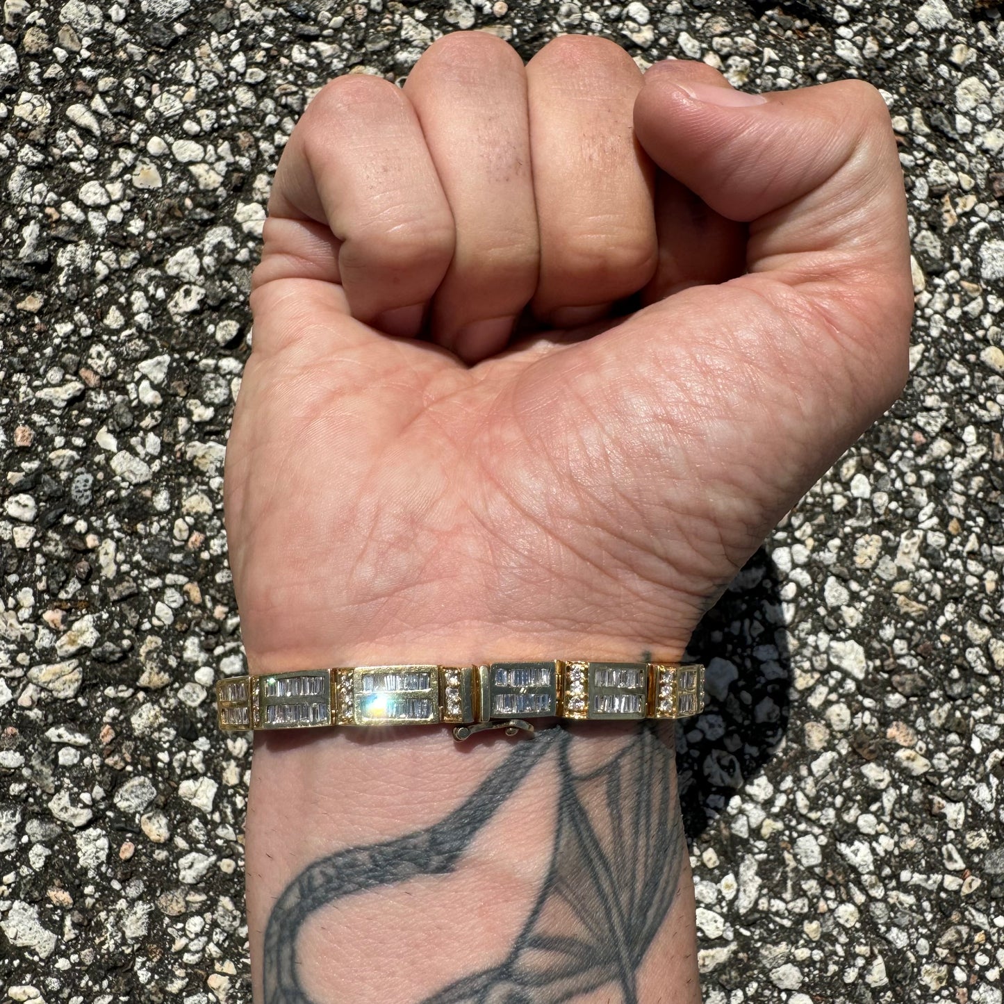 Vintage 14k Yellow Gold 10.5CTW Natural Diamond Bracelet (7.25”)