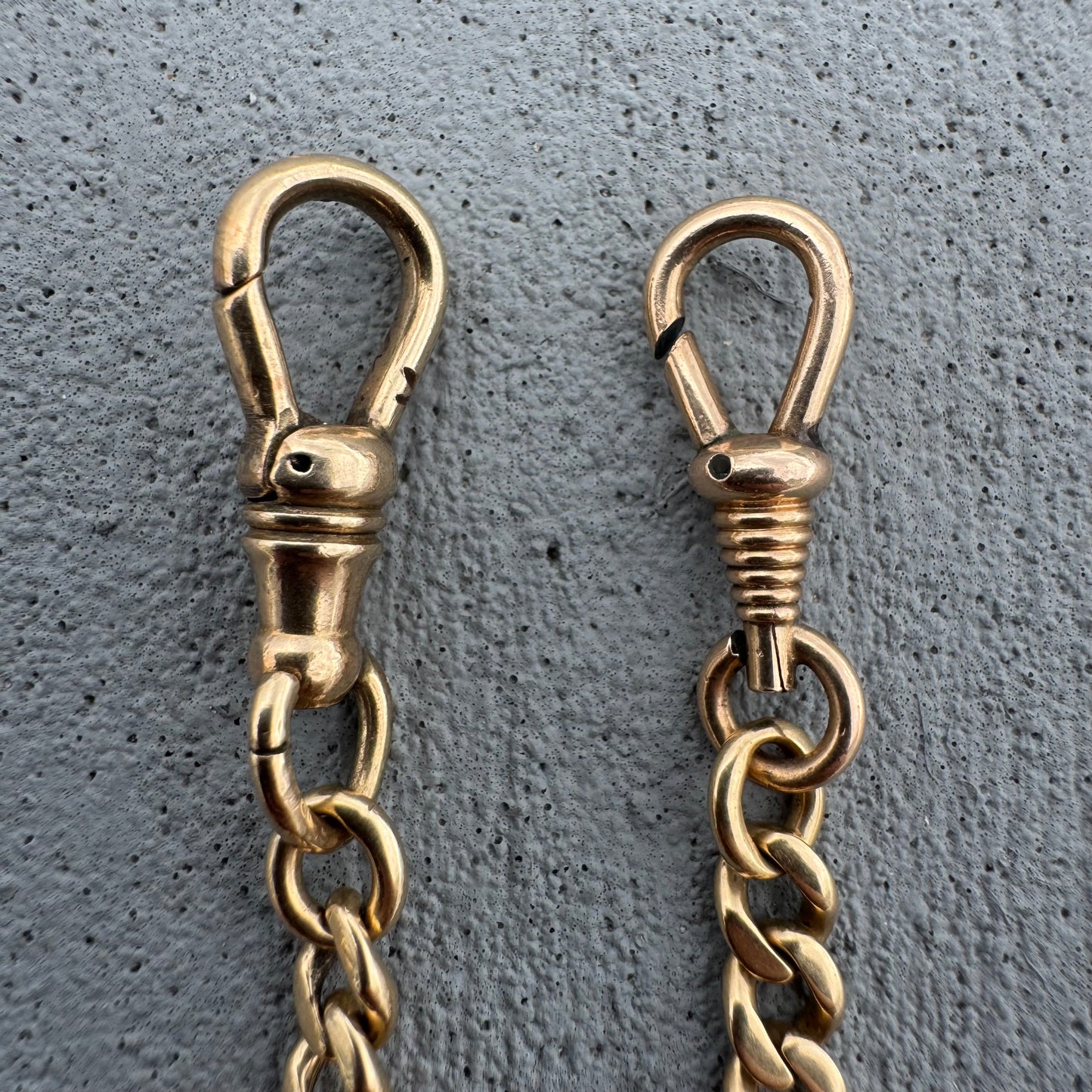 Antique Solid 14k Yellow Gold Double Dog Clip Curb Link Albert Watch Chain Necklace (21”)