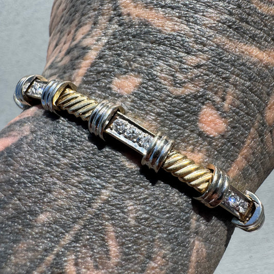 Vintage Solid 14k Two-Tone Gold 1.20ctw Natural Diamond Bracelet (7.25”)