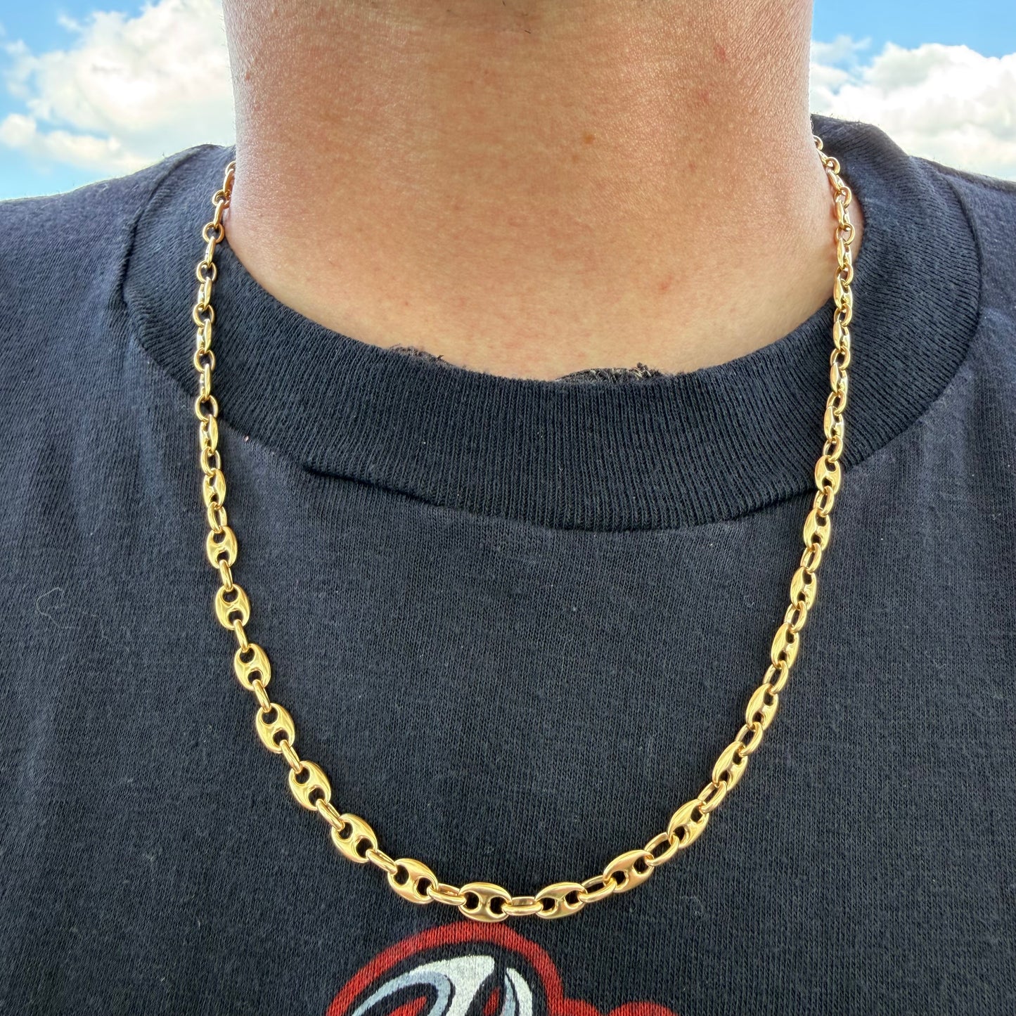 Vintage Solid 18k Italian Yellow Gold Puffed Mariner Link Necklace (21”)