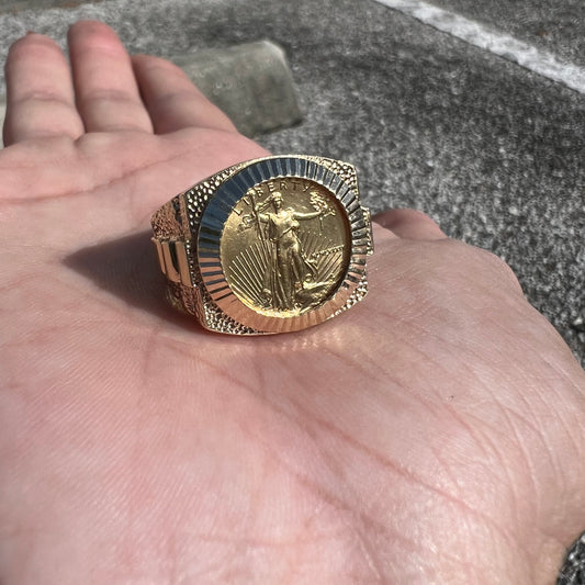 1989 1/10oz Pure .999 $5 Gold Eagle Rolex Style Coin Ring (11.5)