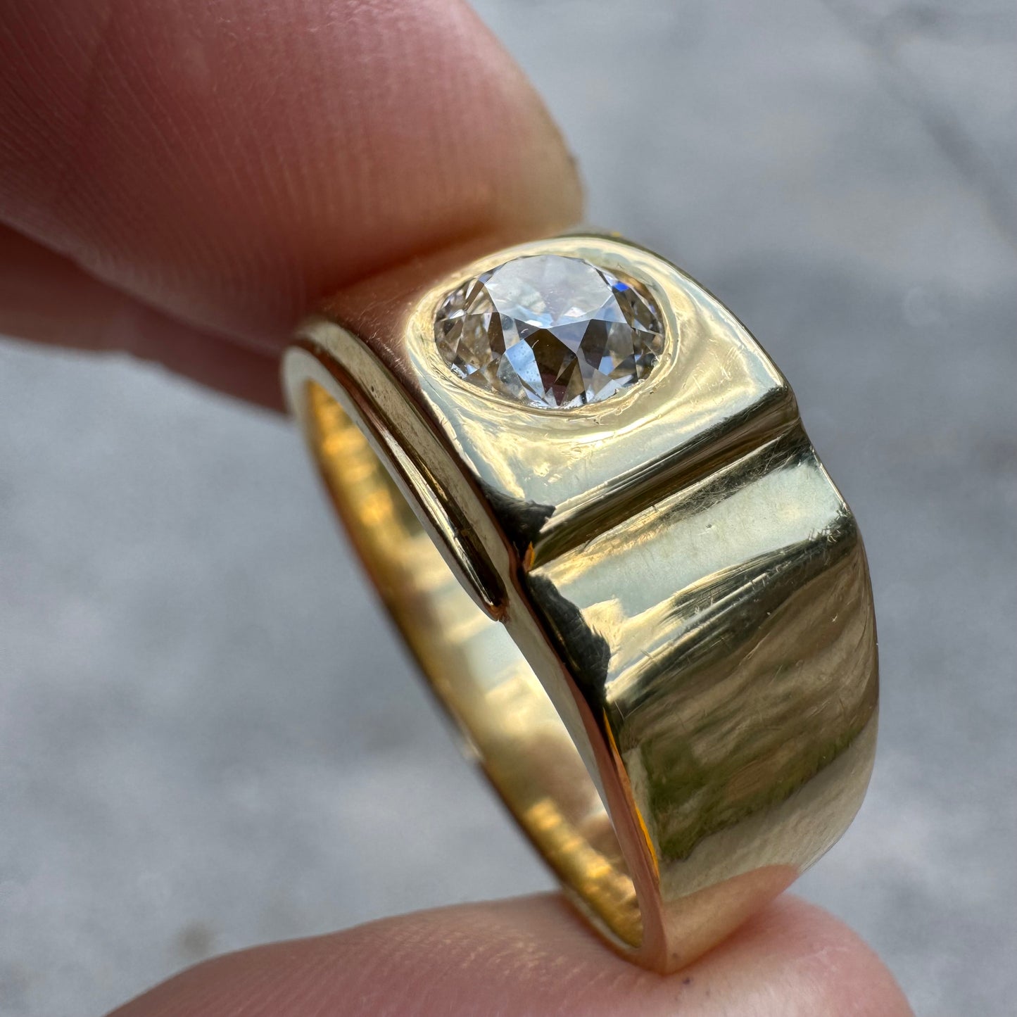 Vintage .73ct Old Euro Cut Natural Diamond Solid Backed 18k Yellow Gold Ring (9.5)