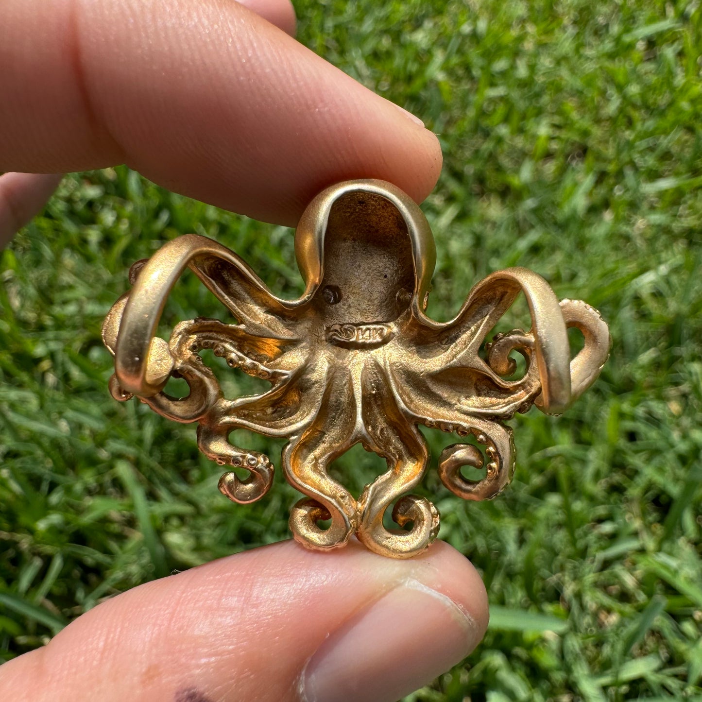 Designer Made Solid 14k Matte Yellow Gold Heavy Lifelike Octopus Pendant