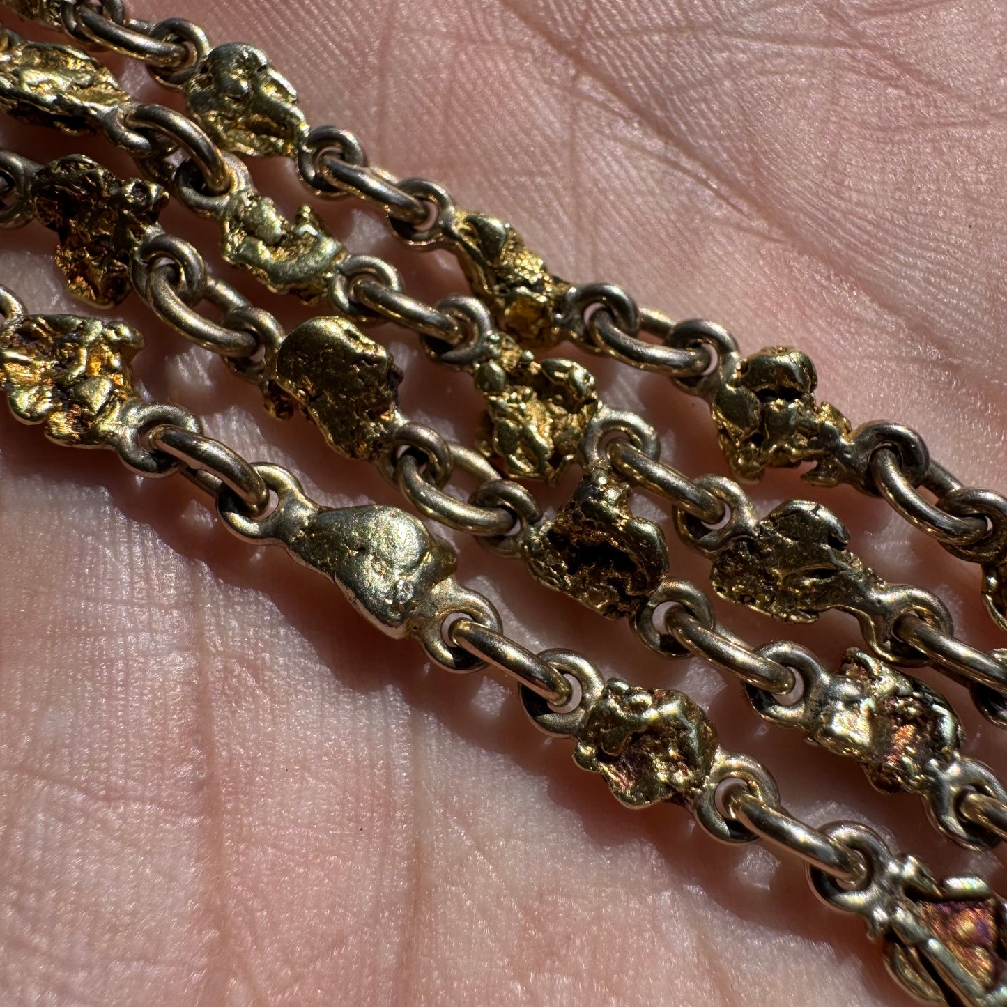 1890’s Yukon Gold Rush Era Natural Raw 20k Gold Nugget Cross Fob Watch Chain Necklace (16.5”)