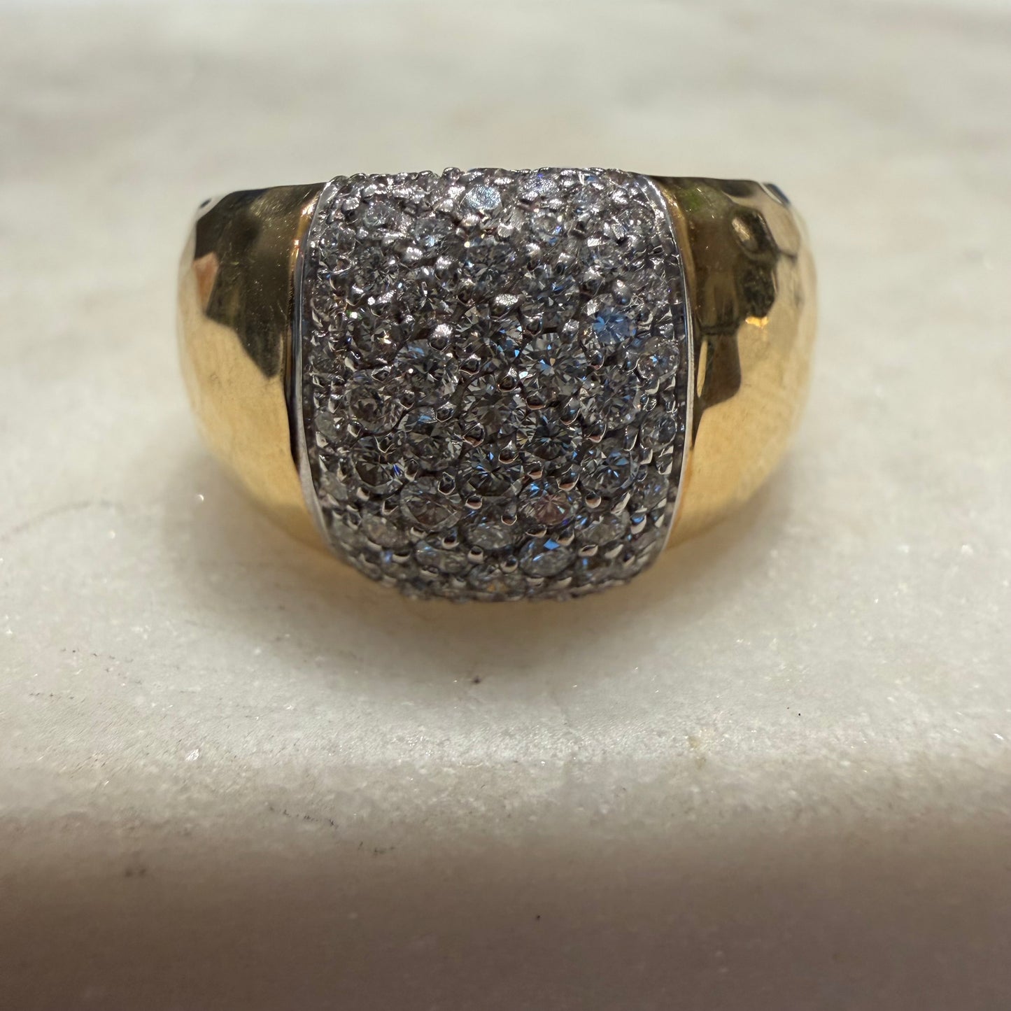Roberto Coin 18k Italian Yellow Gold 1.25ctw Natural Diamond Martellato Designer Ring (6.5)