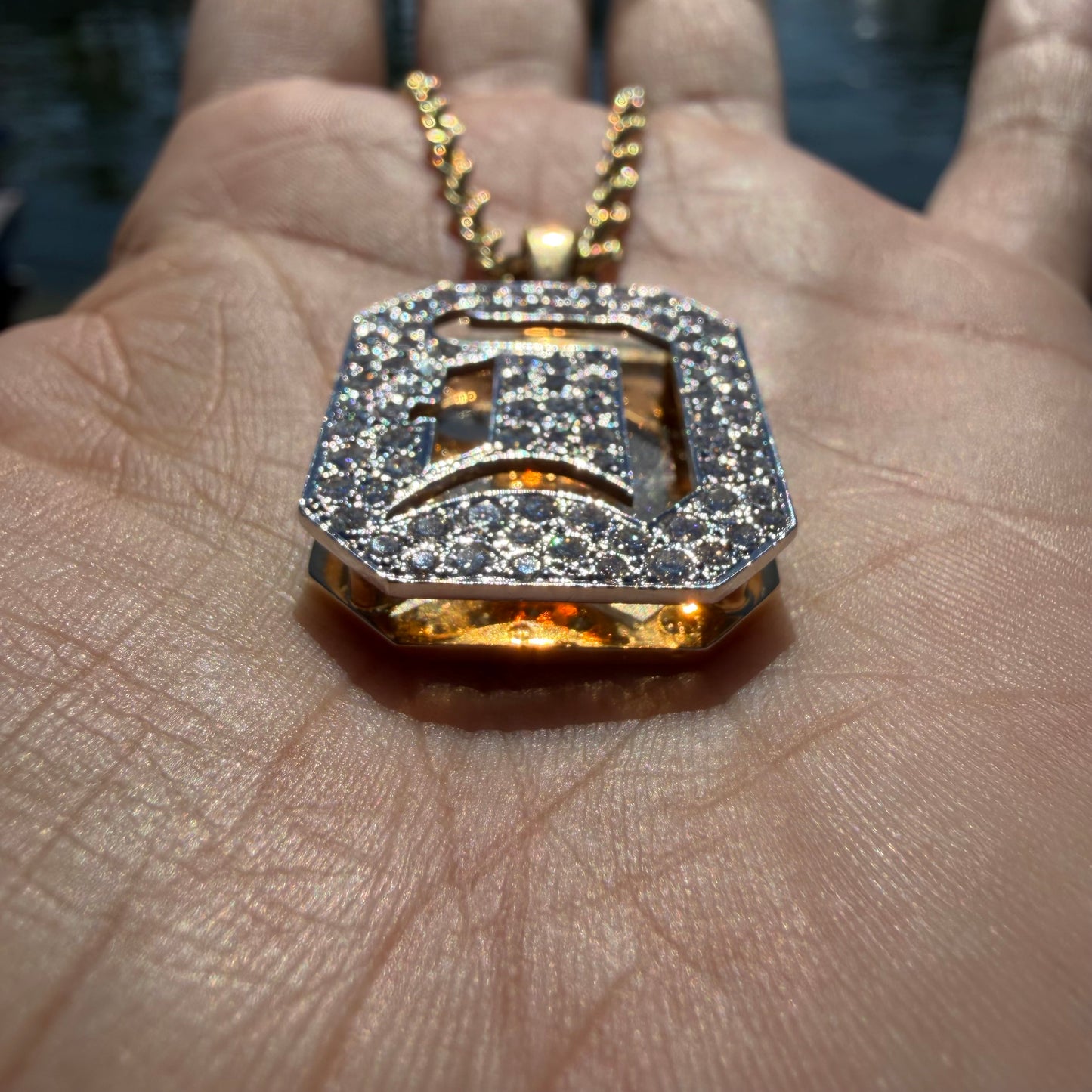 Vintage Custom Made Solid 14k Yellow Gold 3.25ctw Natural VS Diamond Encrusted “D” Pendant