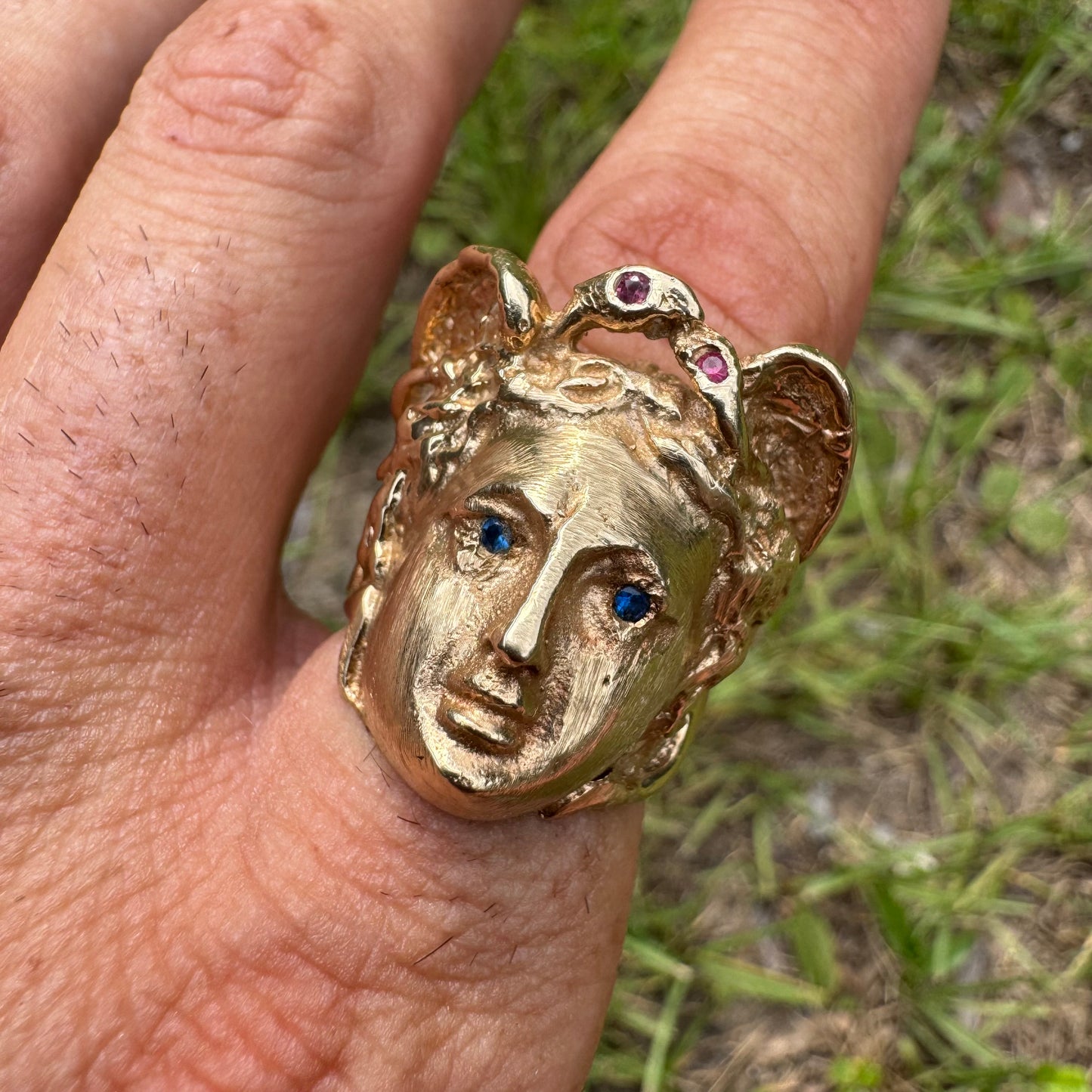 Vintage Solid 14k Yellow Gold Large Heavyweight Medusa Rodanini Ring (9)