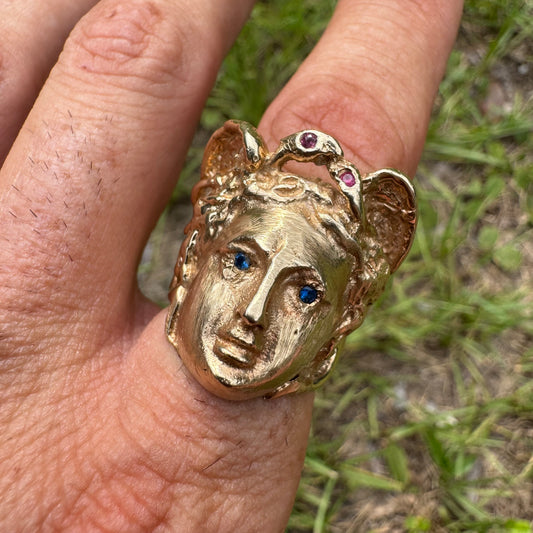 Vintage Solid 14k Yellow Gold Large Heavyweight Medusa Rodanini Ring (9)
