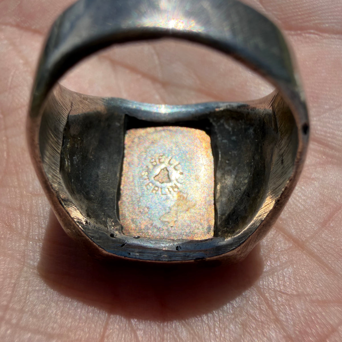 1940’s/50’s Bell Trading Post Sterling Silver Large Turquoise Thunderbird Signet Ring (10.25)
