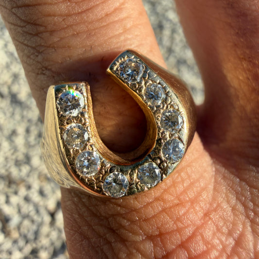 1970’s Solid 14k Yellow Gold 1.0ctw Natural Diamond Encrusted Horseshoe Ring (14)