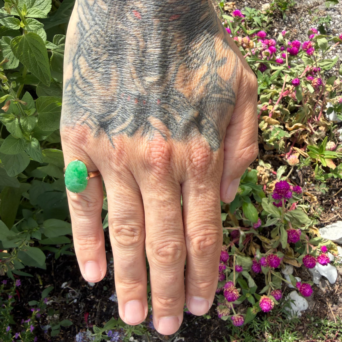 Antique Chinese Traditional 18k Gold 5.0ct Green Apple Jadeite Ring (6)