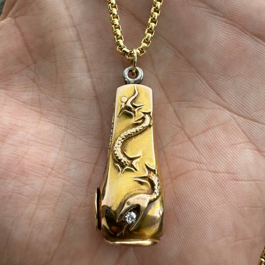 Circa 1910’s Art Nouveau 10k Gold Snake Cigar Cutter Fob Pendant