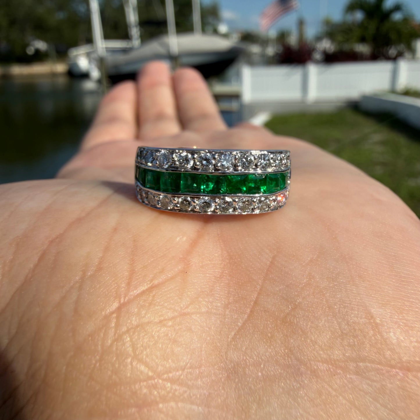 1980’s New Old Stock Solid Platinum 2.5ctw Natural Colombian Emerald and VS Diamond Ring (7.75)
