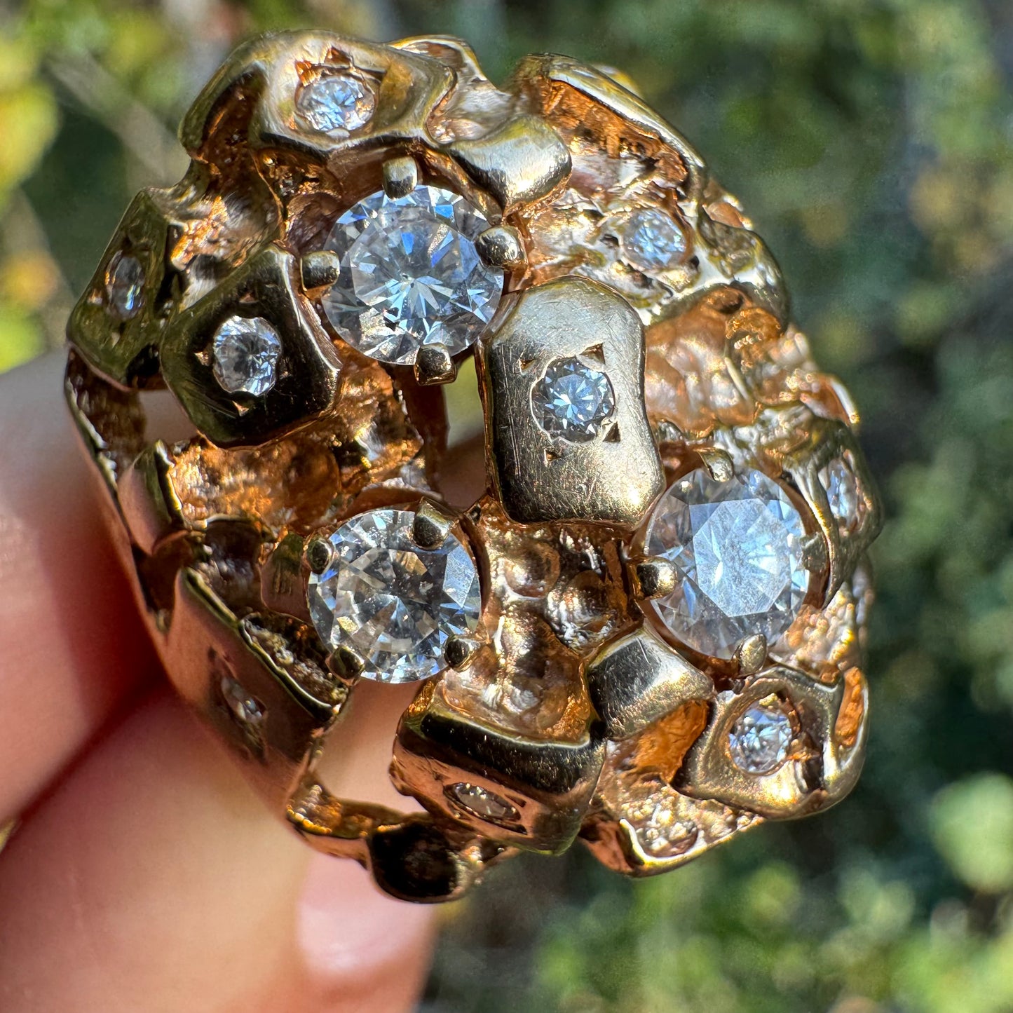 Vintage Solid 14k Yellow Gold 1.0ctw Natural Diamond Nugget Ring (9.25)