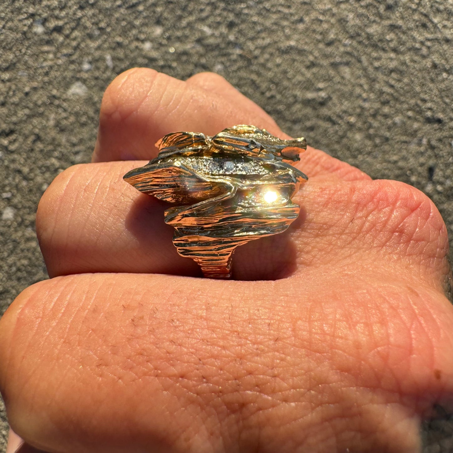 Circa 1960’s Heavyweight 14k Yellow Gold .75ctw Natural Single Cut Diamond Brutalist Ring (10.75)