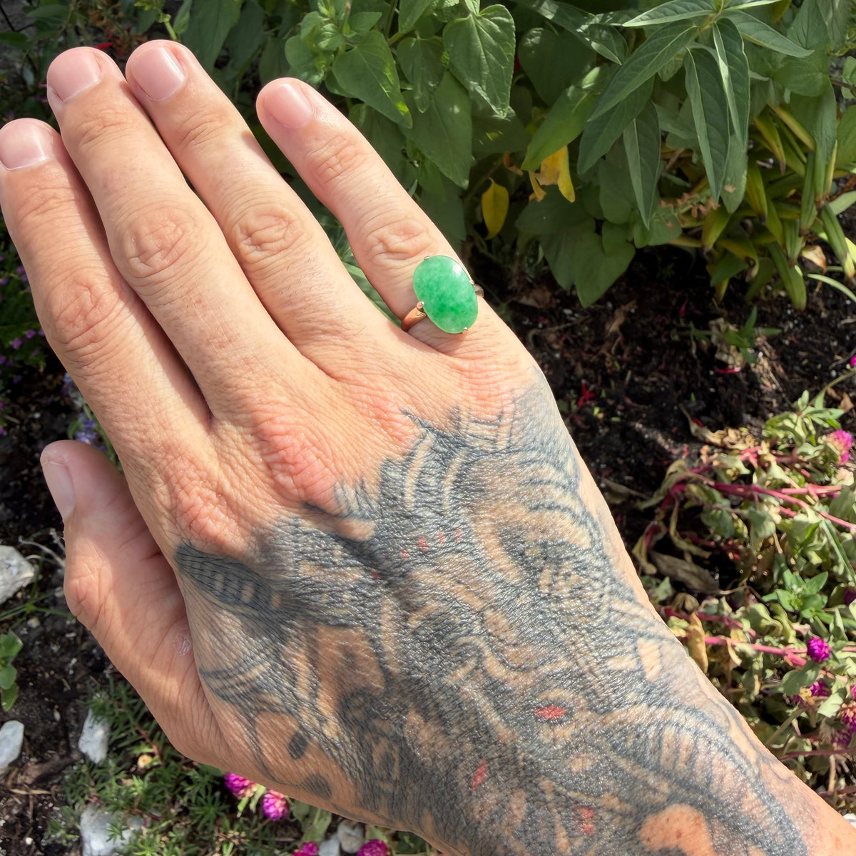 Antique Chinese Traditional 18k Gold 5.0ct Green Apple Jadeite Ring (6)