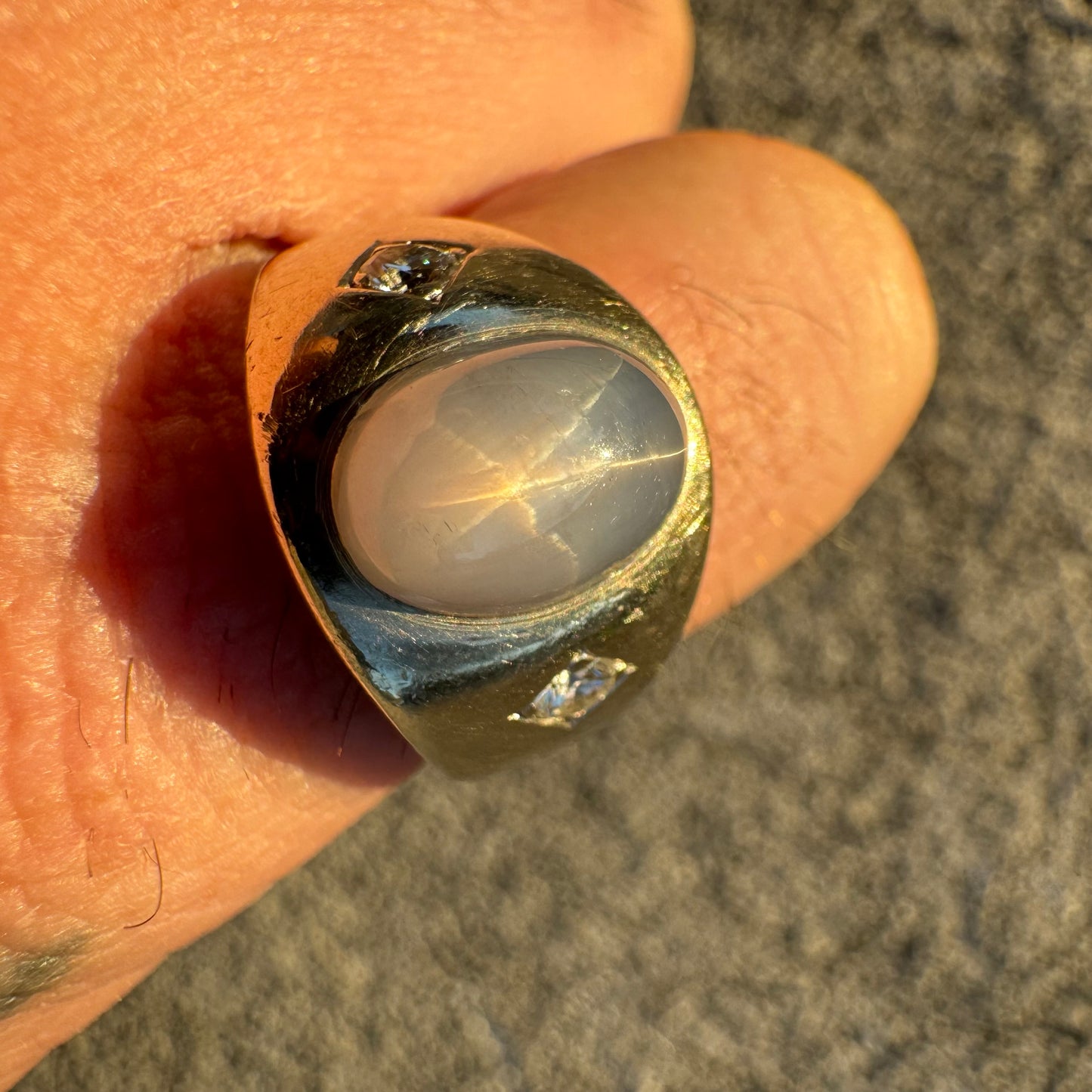 Vintage 14k White Gold Natural 3.00CT Star Sapphire .20CTW Diamond Trilogy Ring (8)