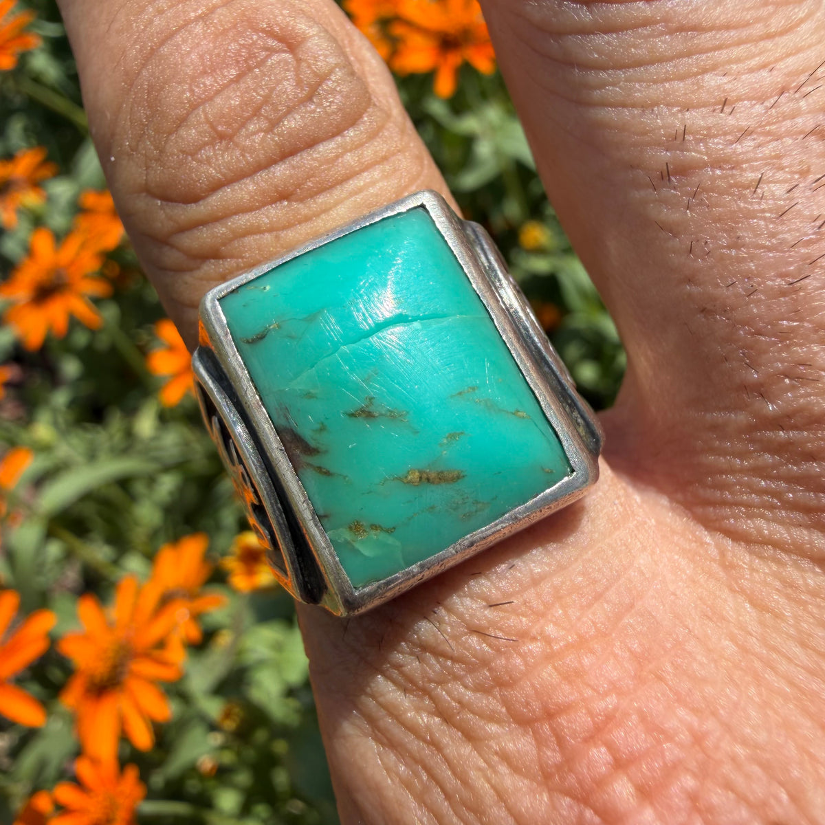 1940’s/50’s Bell Trading Post Sterling Silver Large Turquoise Thunderbird Signet Ring (10.25)