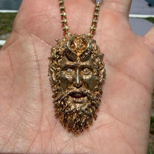 Vintage Solid 14k Yellow Gold Large Dionysus/Bacchus Pendant