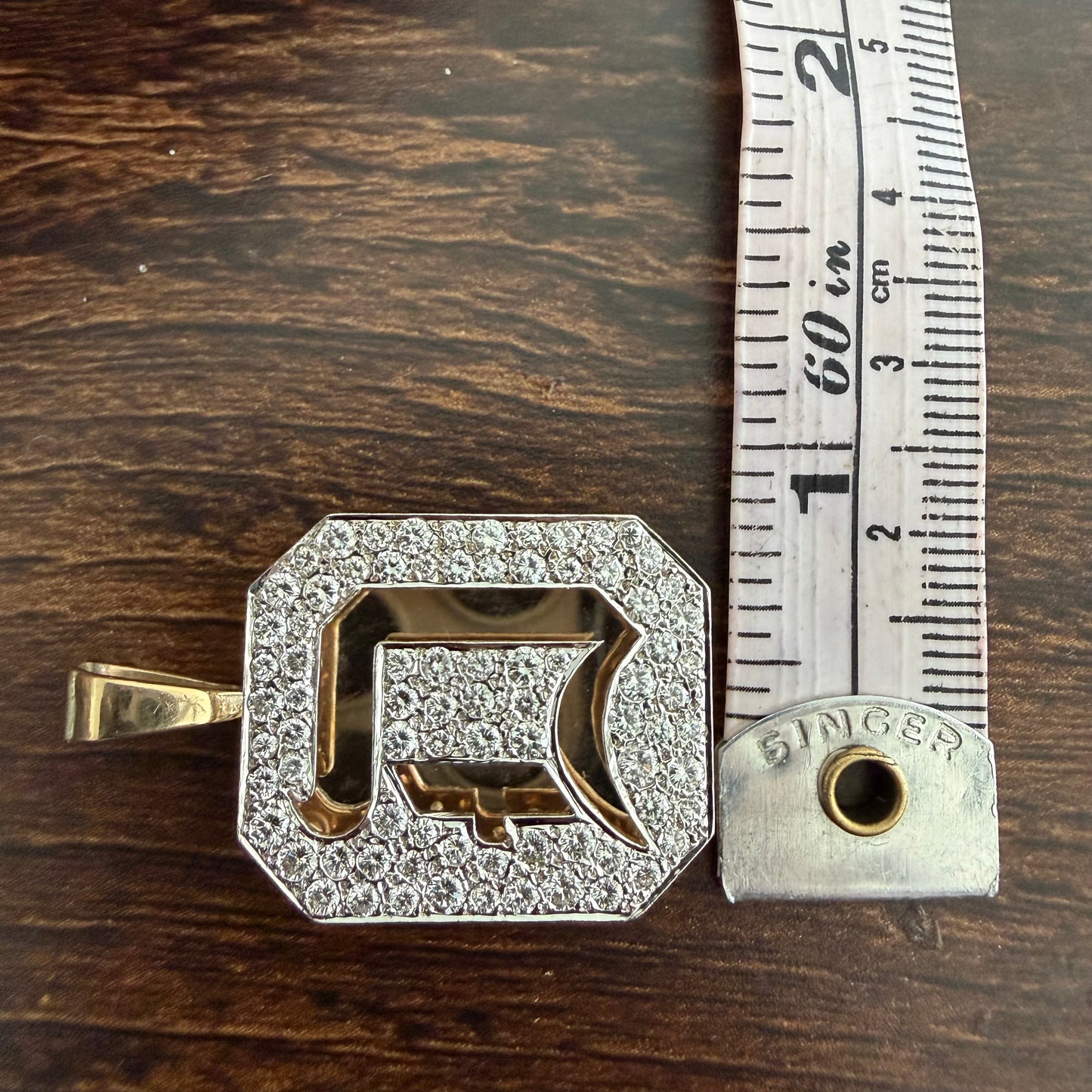 Vintage Custom Made Solid 14k Yellow Gold 3.25ctw Natural VS Diamond Encrusted “D” Pendant