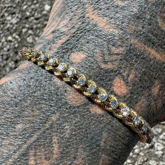 1970’s Solid 14k Yellow Gold 2.0ctw Natural Diamond Double Rope Bracelet (7.5”)