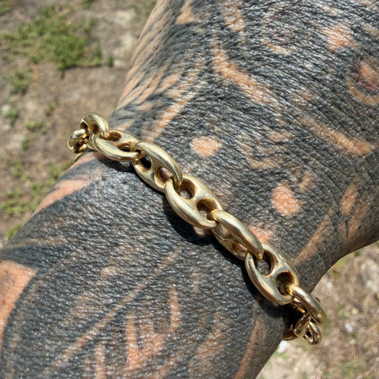 Vintage Fully Solid 14k Yellow Gold Heavyweight Chaine D’ Ancre Puffed Mariner Link Bracelet (7.5”)