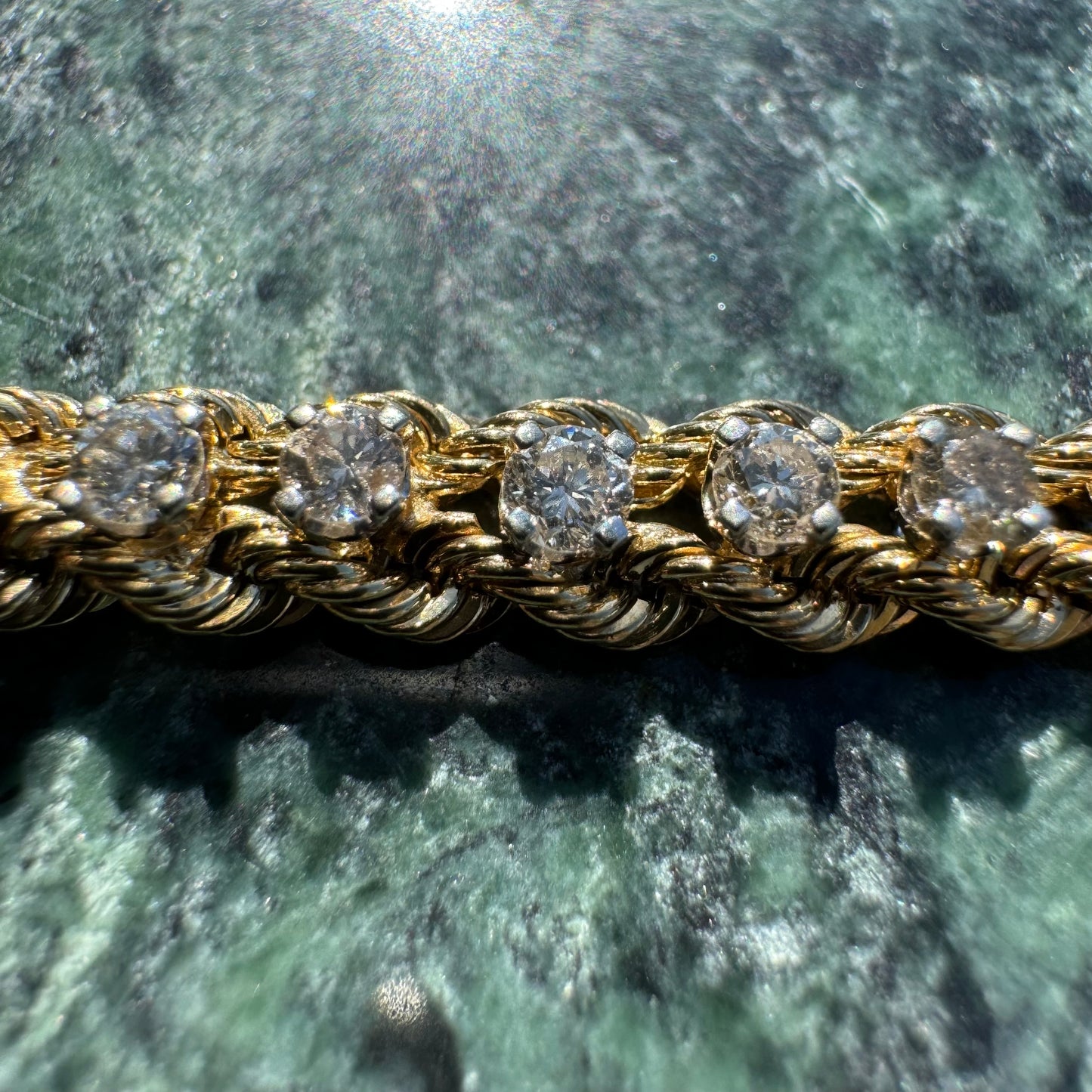 1970’s Solid 14k Yellow Gold 2.0ctw Natural Diamond Double Rope Bracelet (7.5”)