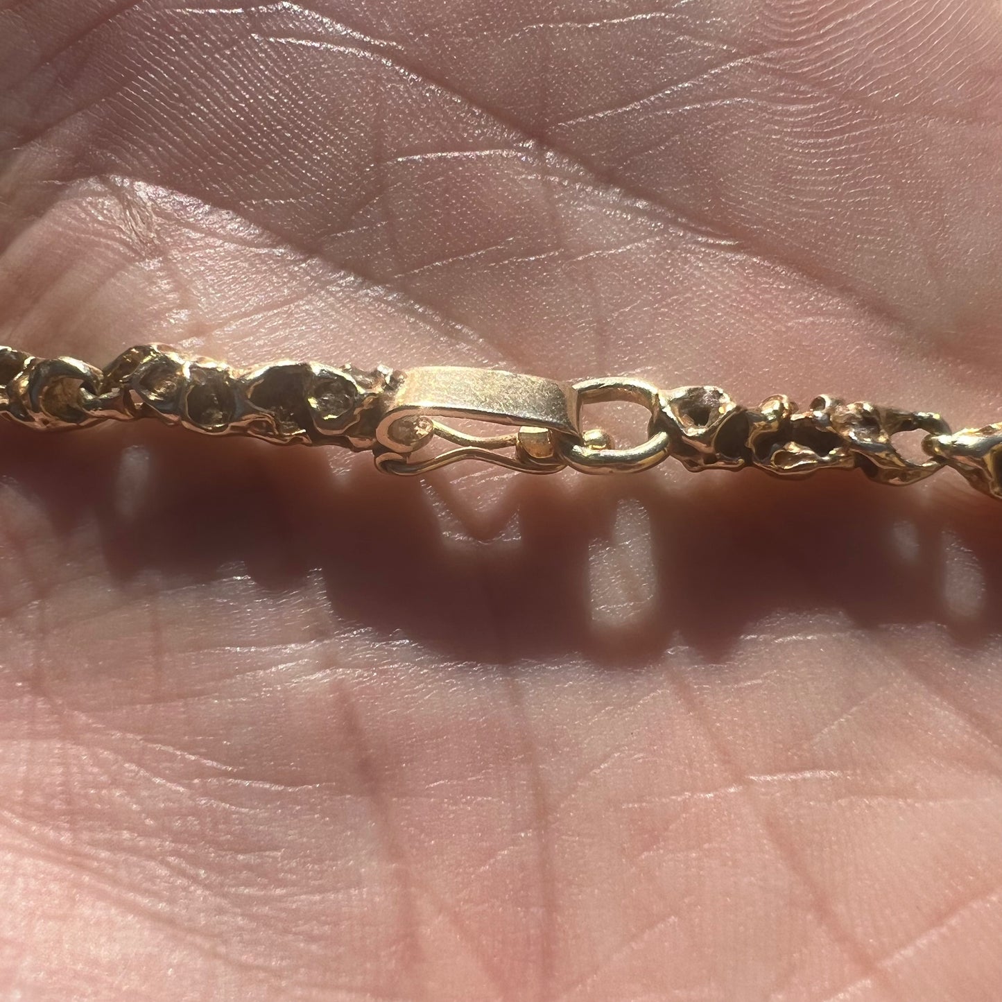 Mid-Century Solid 14k Yellow “Pirate” Gold Freeform Nugget Link Necklace (21”)