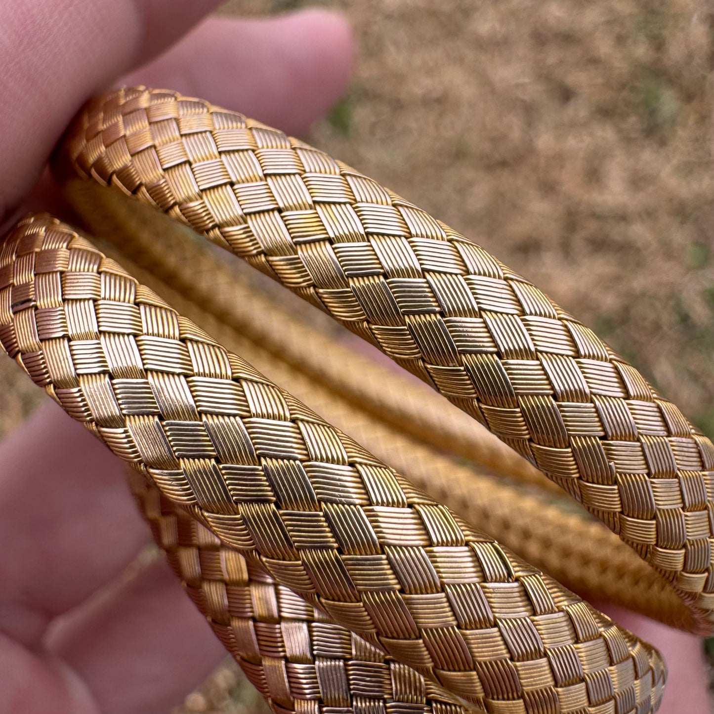Circa 1840’s Early Victorian 19.7k Yellow Gold Woven Flexible Snake Band (24”)