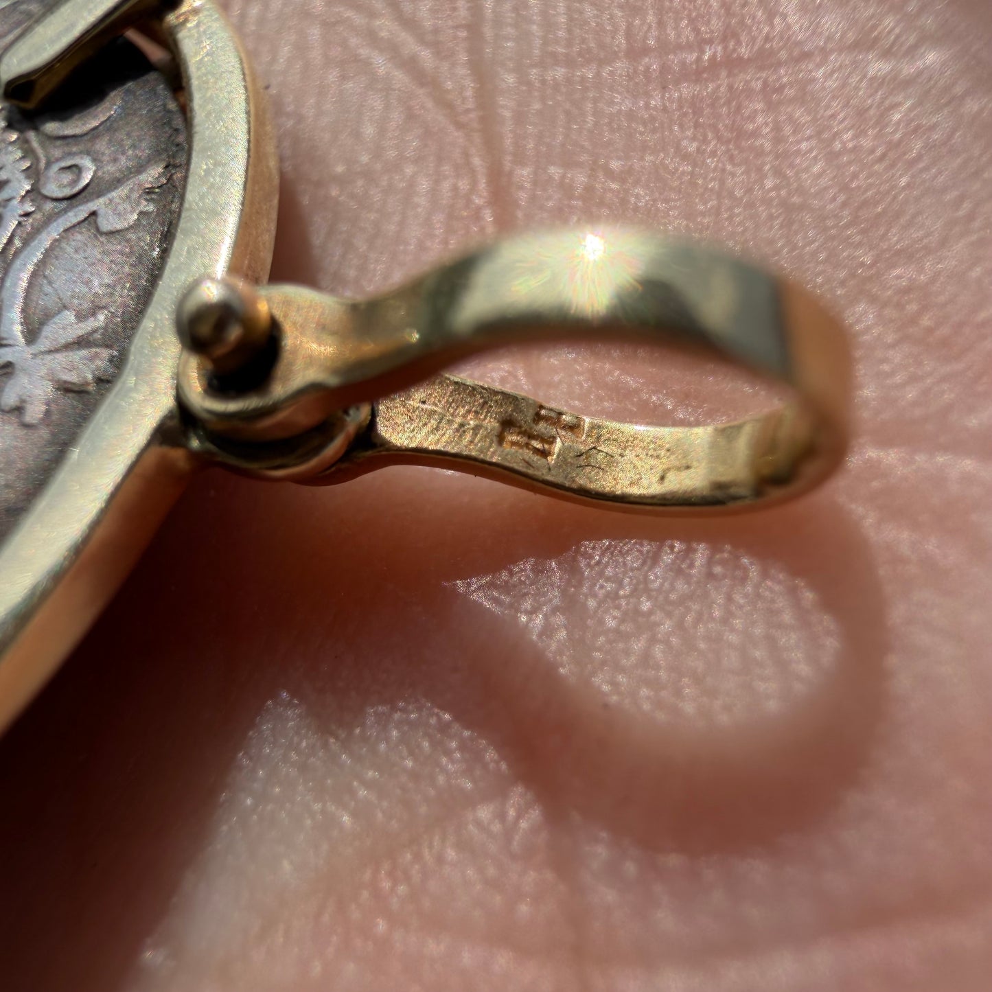 RARE 1474-1504 Silver Catholic Kings Seville 2 Reale Coin 14k Yellow Gold Pendant Retrograde R Counterstrike