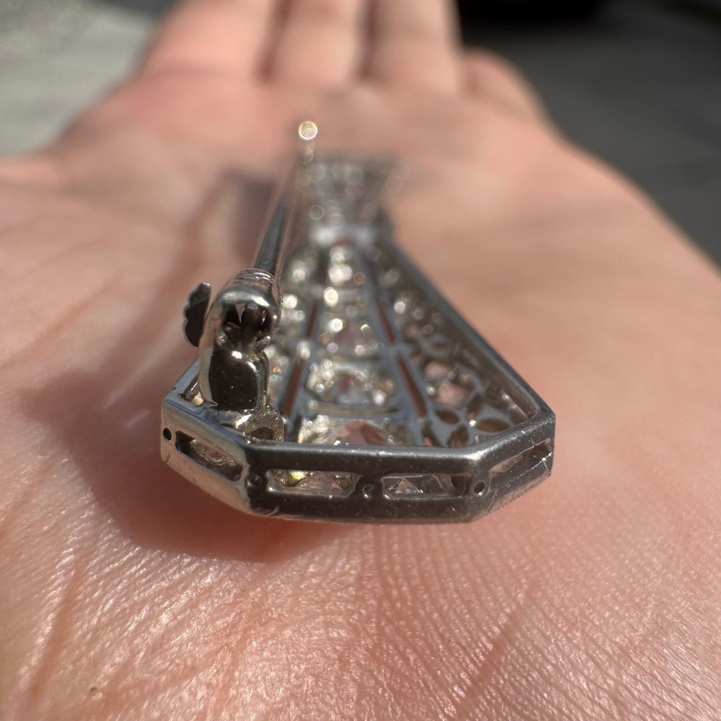 Victorian Solid Platinum 4.25ctw Natural Old Mine Cut Diamond Brooch