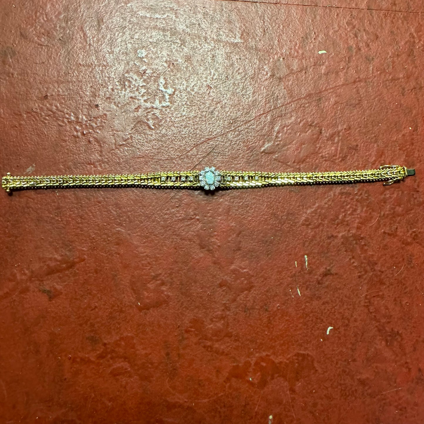 Vintage Solid 18k Diamond And Opal Bracelet