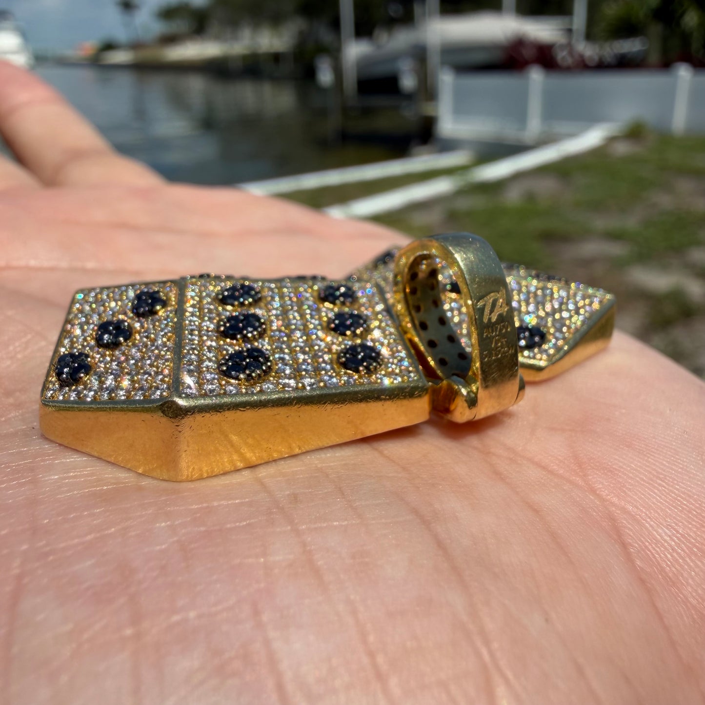 Custom Made Solid 18k Yellow Gold 5.15CTW Natural VS Diamond Encrusted Dice Pendant