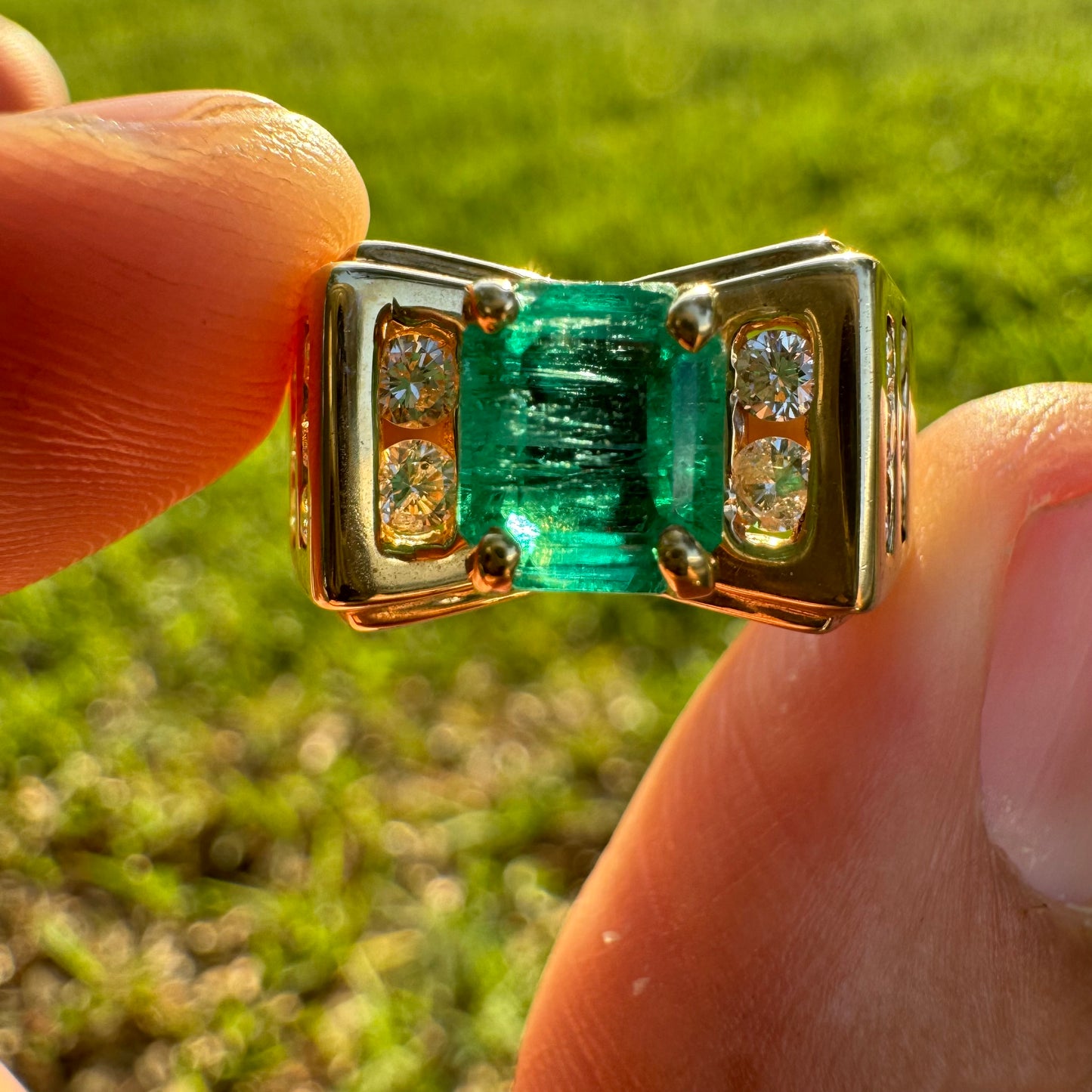 Custom 14k Yellow Gold 1.3Ct Natural Columbian Emerald & .70Ctw Natural Diamond Ring (6.25)