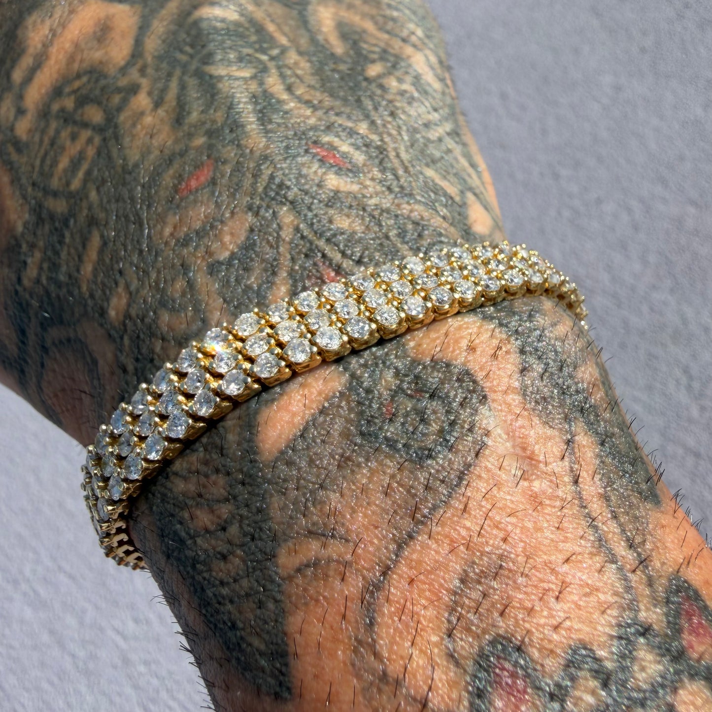 Vintage Solid 14k Yellow Gold 8.85ctw Natural Diamond 3 Row Tennis Bracelet (7.5”)
