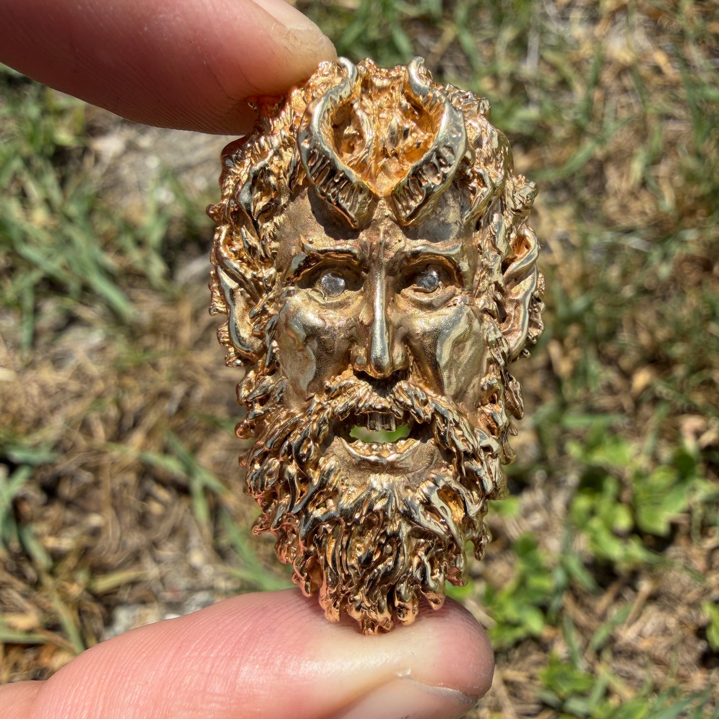 Vintage Solid 14k Yellow Gold Large Dionysus/Bacchus Pendant