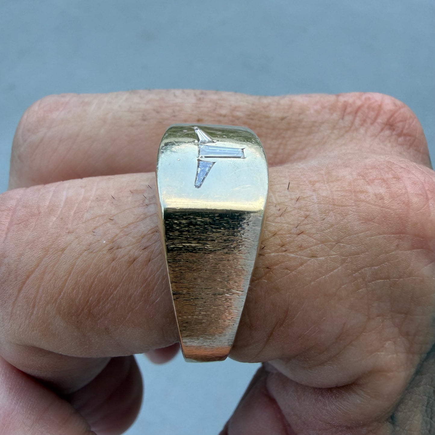 Vintage Custom Made Solid 14k Yellow Gold .50ctw VS+ Natural Diamond Trilogy Longhorn Signet Ring (12.5)