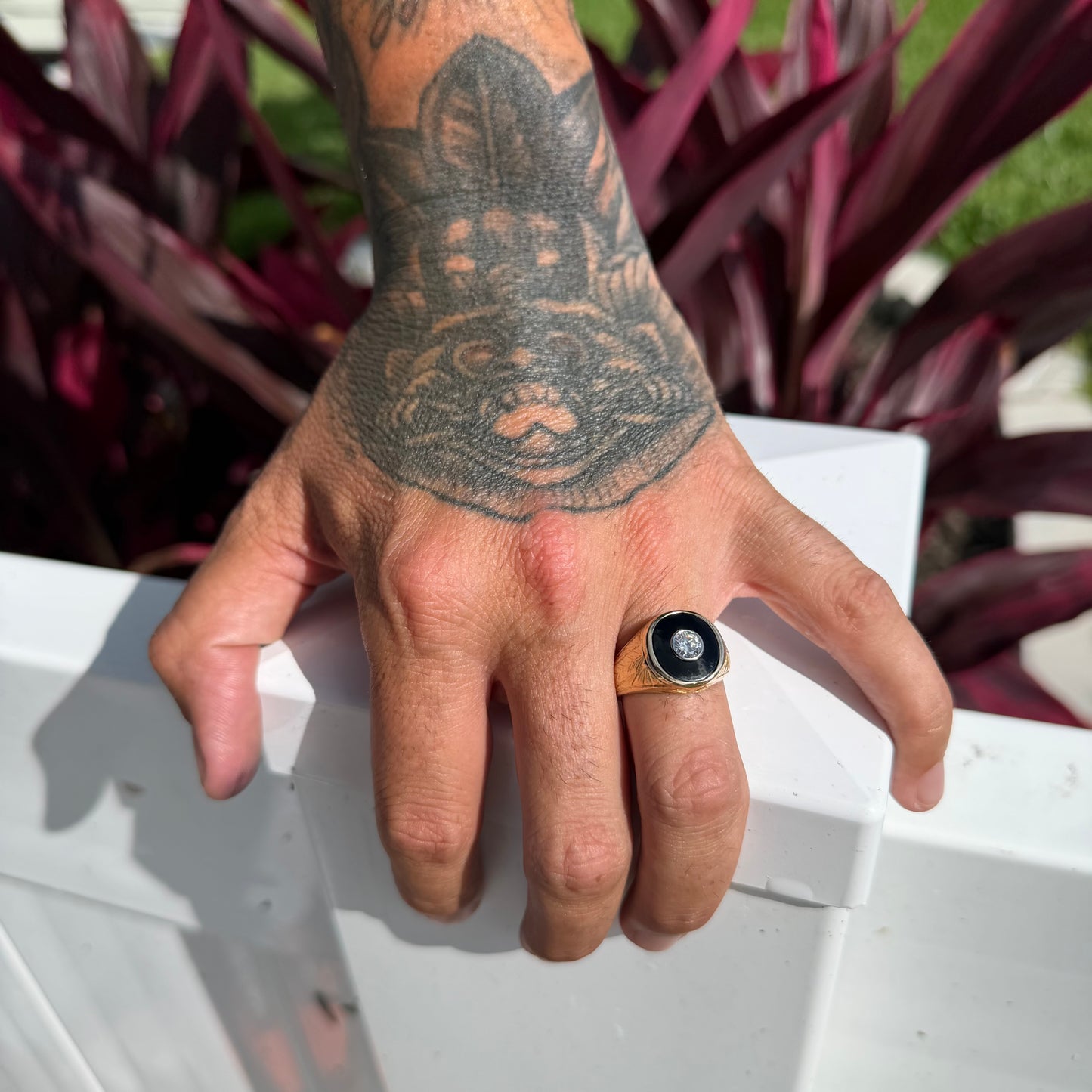 Art Deco Handcrafted Solid 18k Yellow Gold .56ct Natural Old Euro Cut Diamond Black Onyx Signet Ring (9)