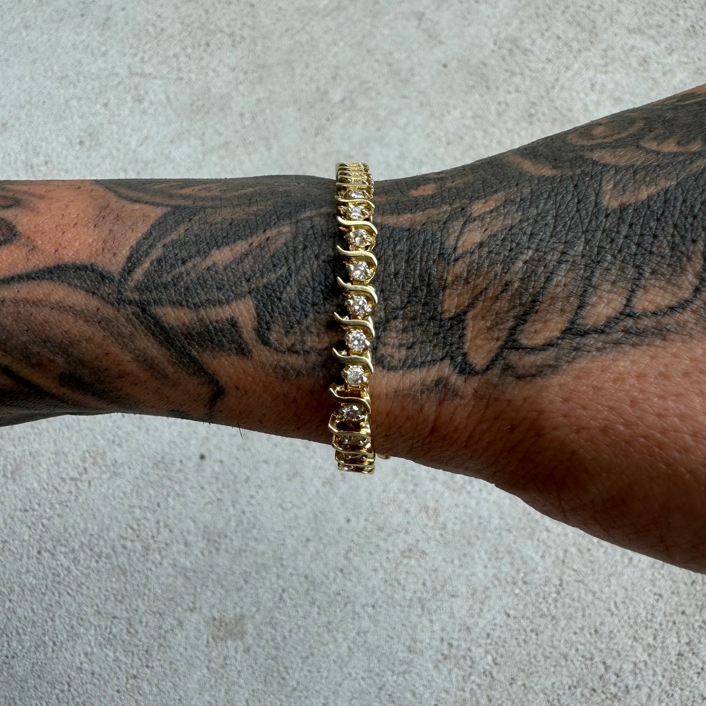 Vintage 14k Yellow Gold 2.0CTW Natural Diamond S-Link Tennis Bracelet (7.5”)