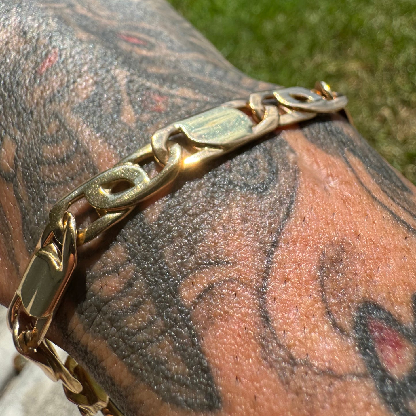 Vintage Solid 14k Italian Gold Tigers Eye Mariner Link Heavy Duty Bracelet (8.75”)