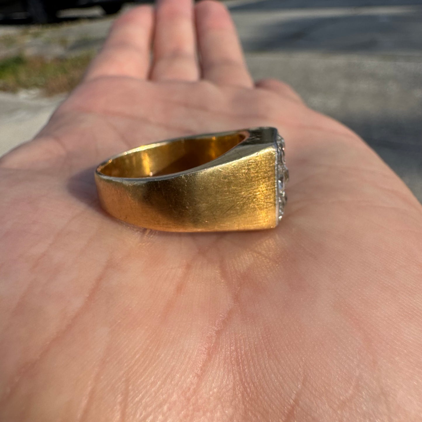 Antique 18k Yellow Gold 1.35ctw Natural Old Mine Cut Diamond Cluster Gents Ring (10.75)