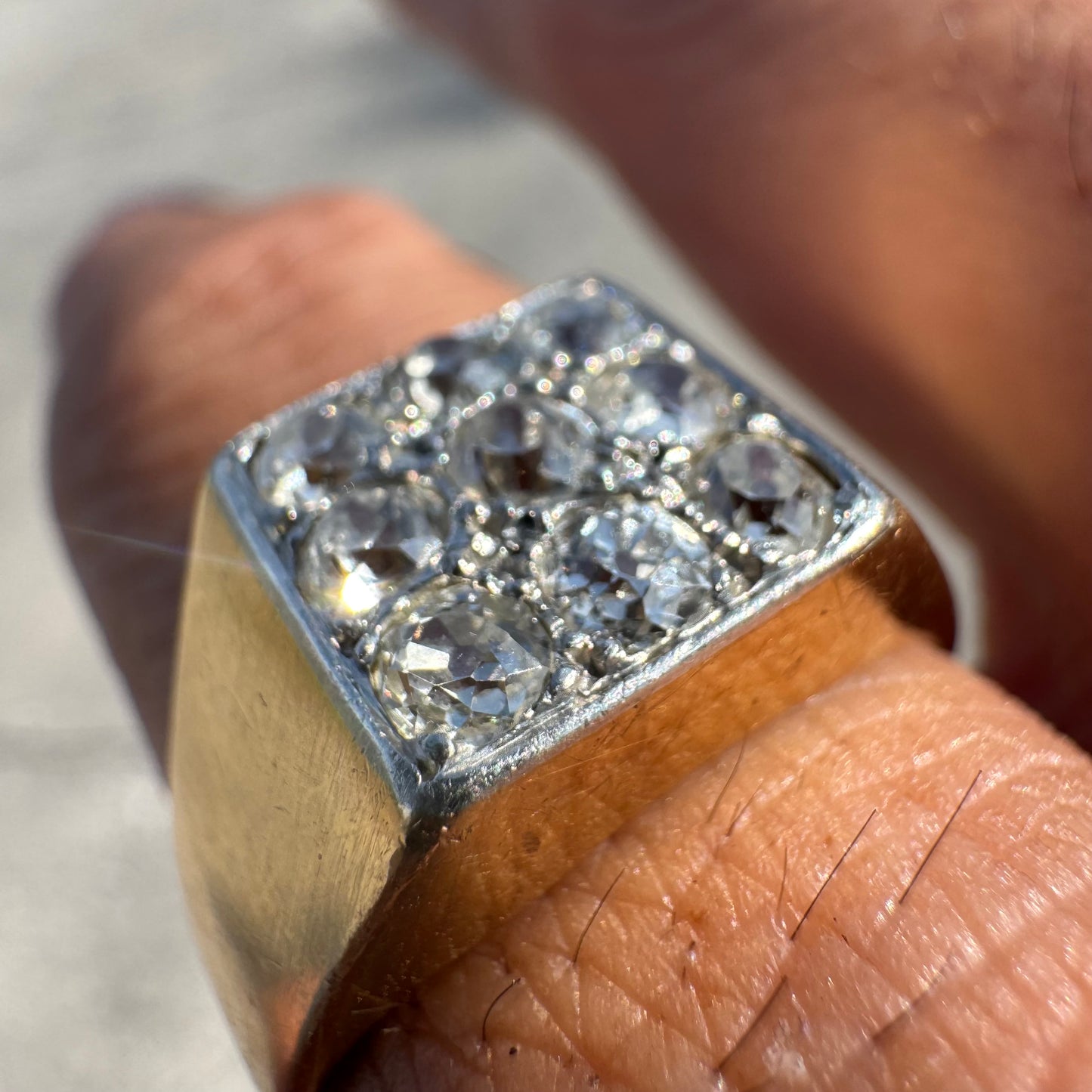 Antique 18k Yellow Gold 1.35ctw Natural Old Mine Cut Diamond Cluster Gents Ring (10.75)