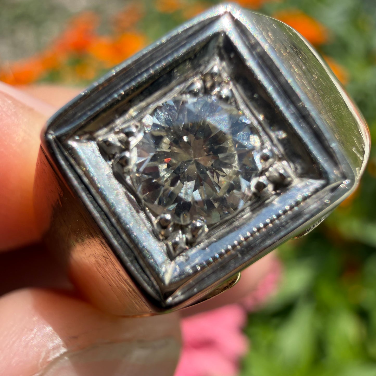 Art Deco Solid 14k Yellow Gold .60ct Old Euro Cut Natural Diamond Solitaire Gents Ring (10.5)