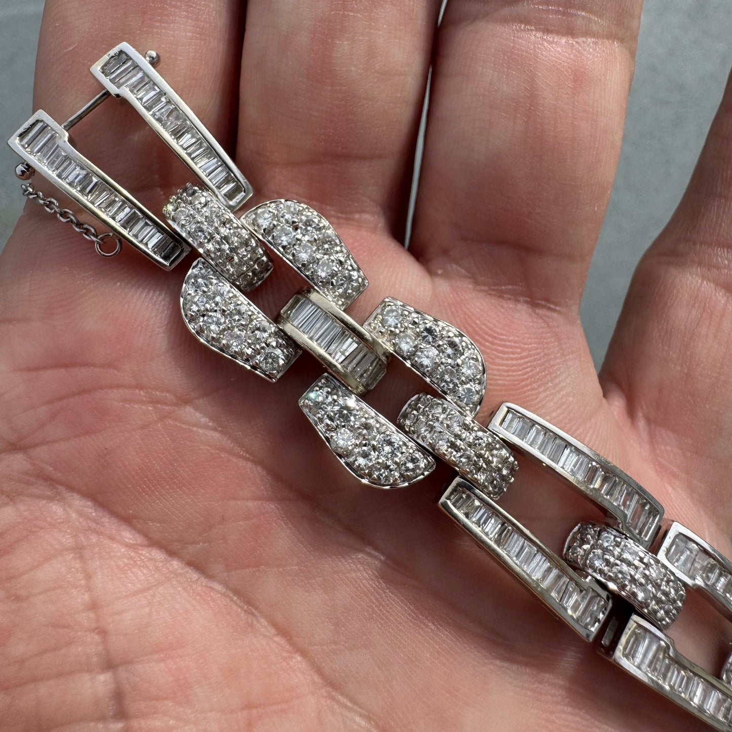 Art Deco Solid 18k White Gold Heavyweight 12.5ctw Natural Diamond Bracelet (8”)
