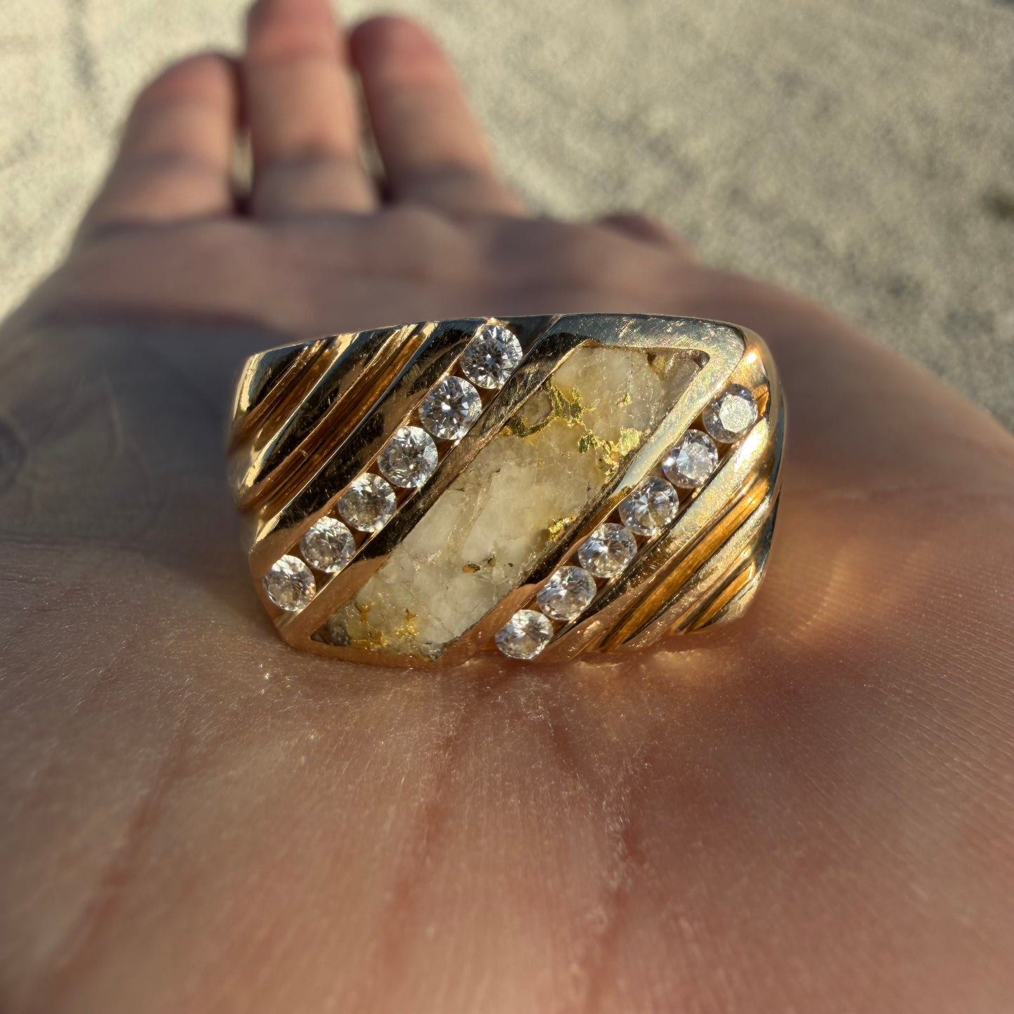 Vintage Solid 14k Yellow Gold .50ctw Natural Diamond Gold Bearing Quartz Signet Ring (13.5)