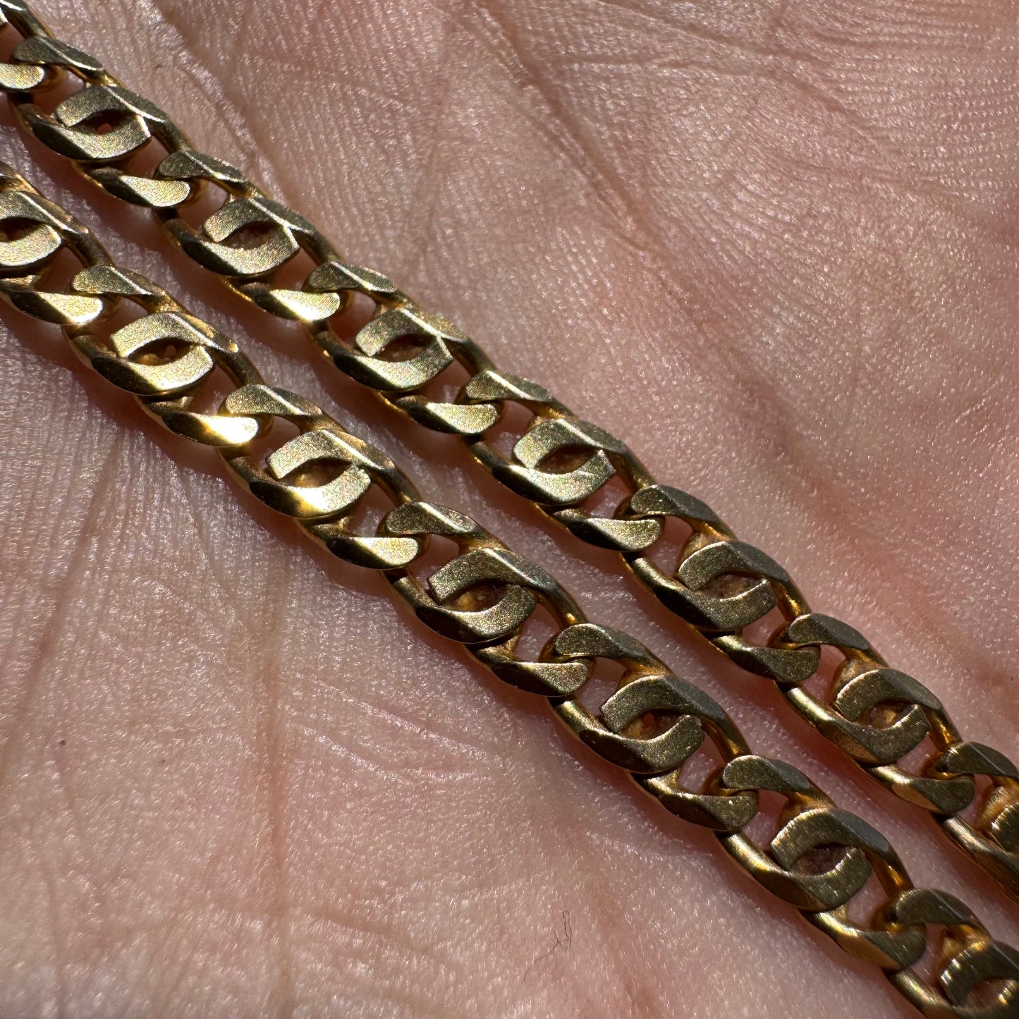 Vintage Solid 14k Italian Yellow Gold Knife Edged Tigers Eye “Chanel Link” Necklace (24”)