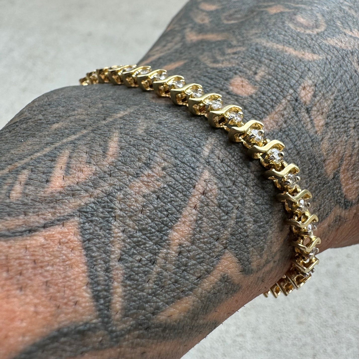 Vintage 14k Yellow Gold 2.0CTW Natural Diamond S-Link Tennis Bracelet (7.5”)