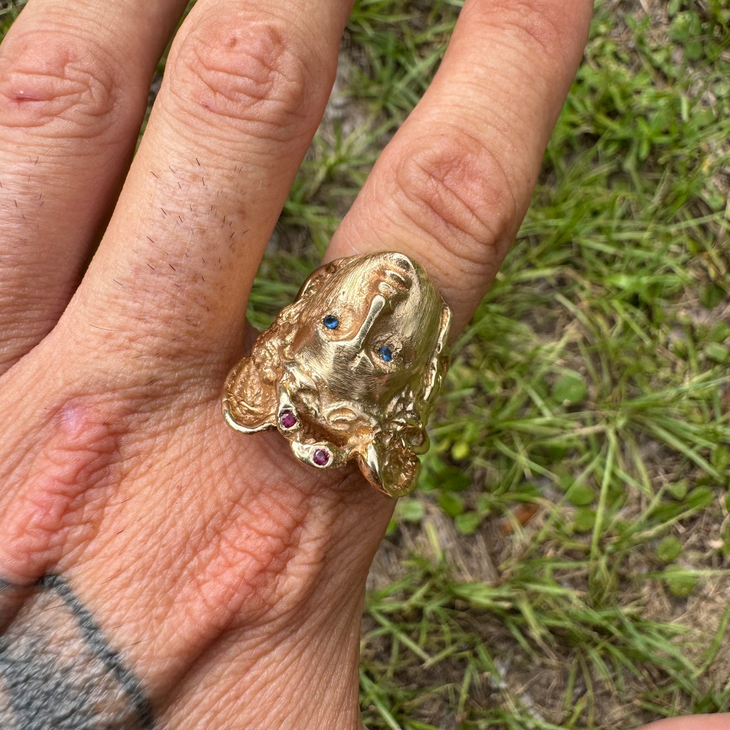 Vintage Solid 14k Yellow Gold Large Heavyweight Medusa Rodanini Ring (9)