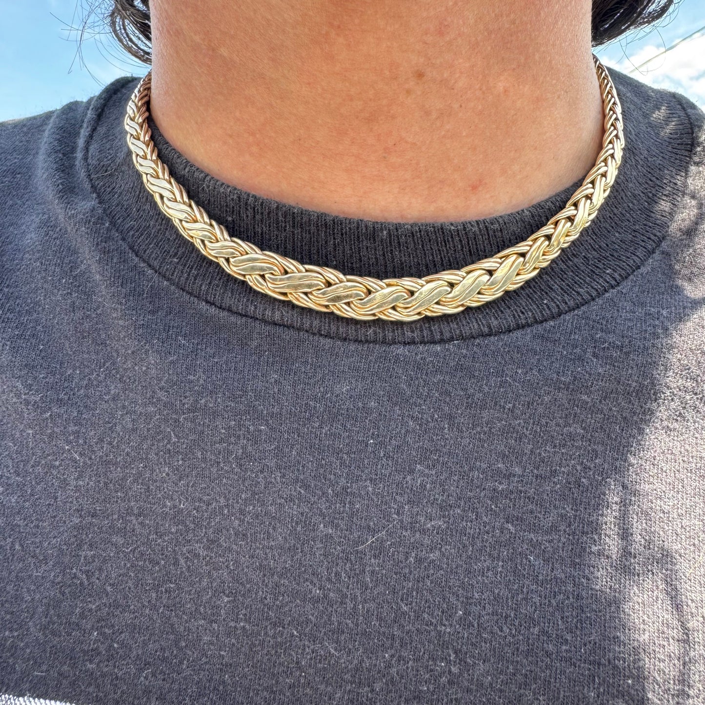 Vintage Tiffany & Co. 14k Yellow Gold Tapered Weaved Byzantine Link Necklace (16.25”)