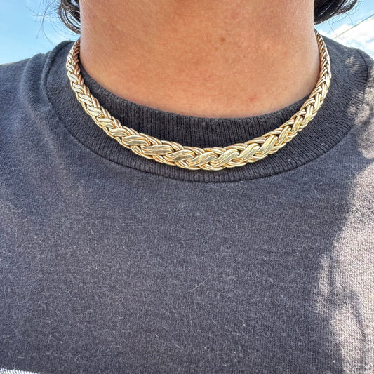 Vintage Tiffany & Co. 14k Yellow Gold Tapered Weaved Byzantine Link Necklace (16.25”)